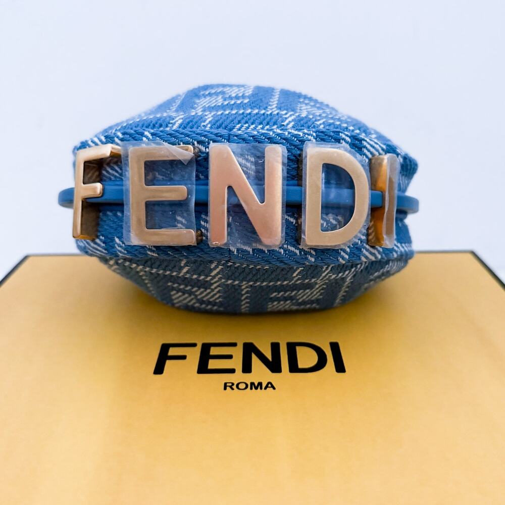 Fendi Nano Fendigraphy Mini Bag Woven Fabric Leather Blue Denim Effect - Picture 15 of 16